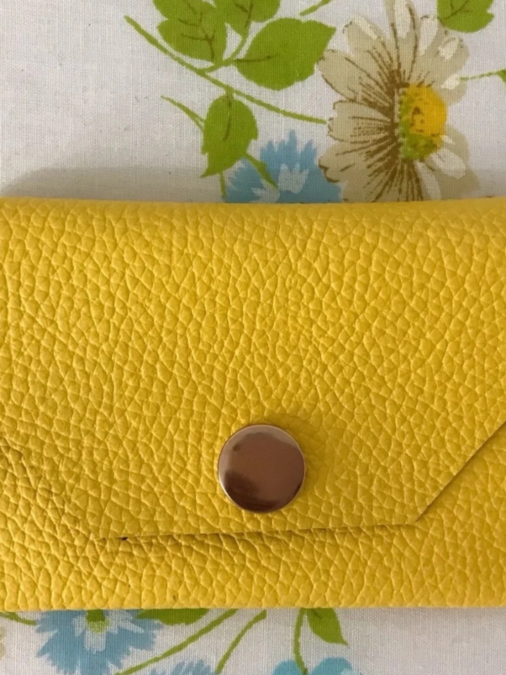Handmade Genuine Yellow 🌻🌼Leather Snap Card Wallet Cardholder